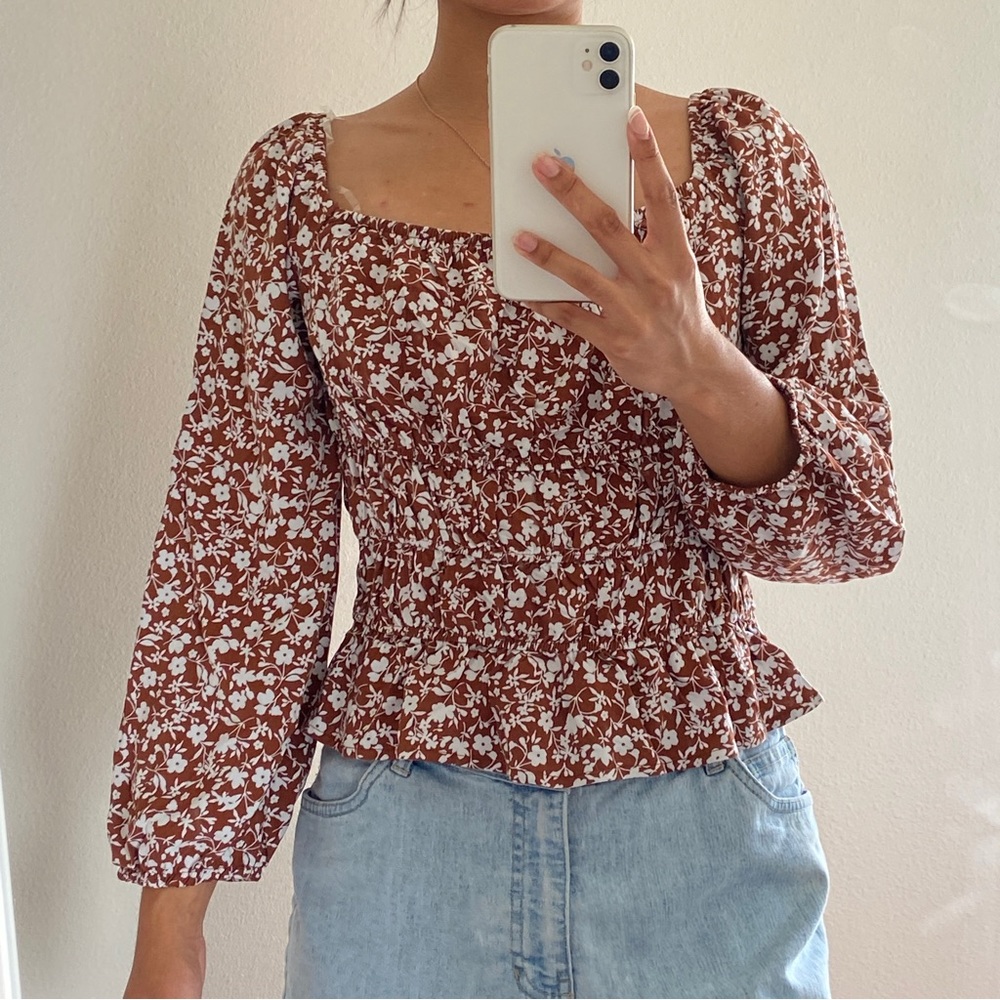 White and brown/orange Blouse